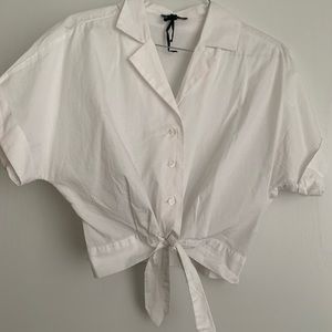 White collar/ waist tie crop top